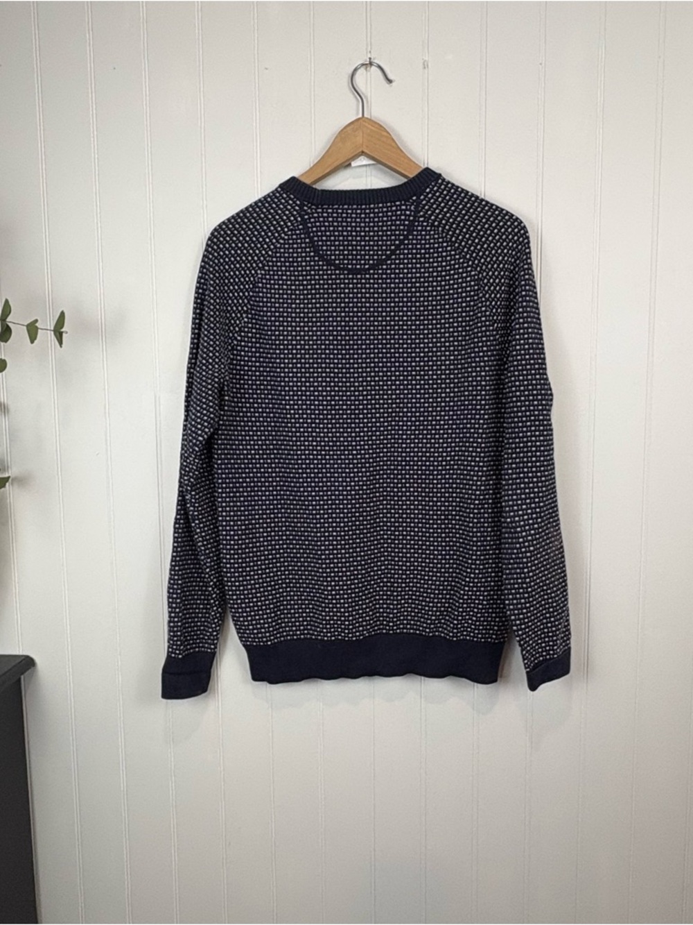 Porter + Ash Textured Knit Sweater Navy White Crewneck Classic Minimalist - Picture 5 of 6